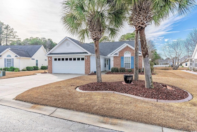 ranch-style house with a front lawn and a garage