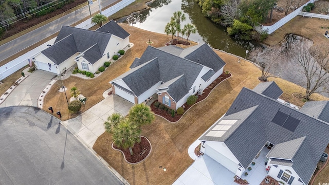 bird's eye view featuring a water view