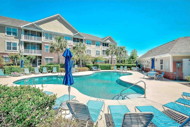 view of pool featuring a patio