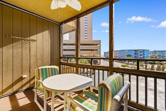 balcony with ceiling fan