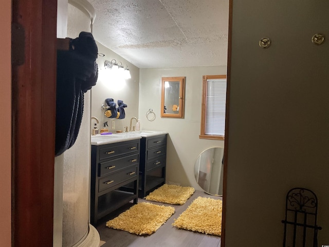 bathroom with vanity and a textured ceiling