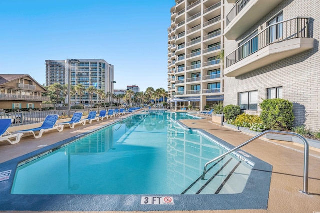 view of pool featuring a patio