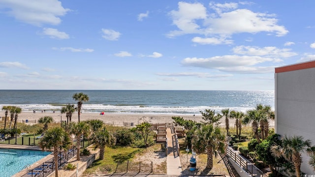 property view of water featuring a beach view