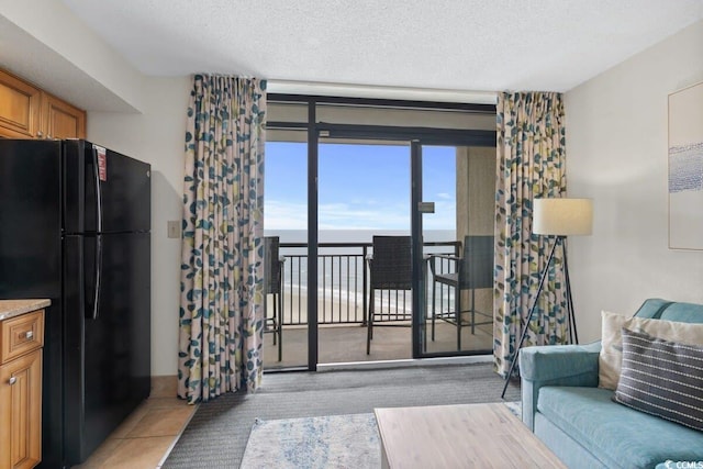 4800 S Ocean Blvd Unit 1219, North Myrtle Beach, SC 29582 - living room with a textured ceiling and a water view