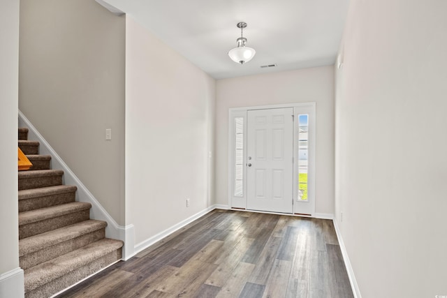 332 Hayloft Cir, Conway, SC 29526 - entryway featuring dark wood-type flooring and stairway