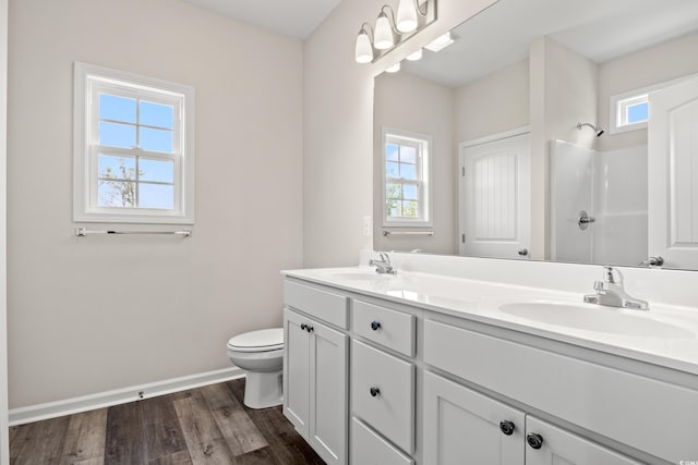 332 Hayloft Cir, Conway, SC 29526 - bathroom with double vanity, wood finished floors, and a shower