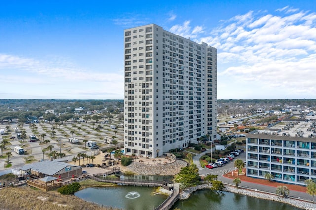 exterior space featuring a water view