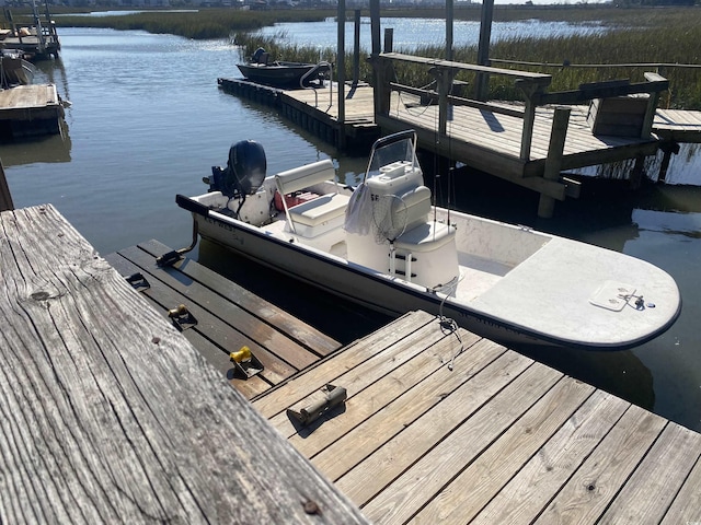 view of dock featuring a water view