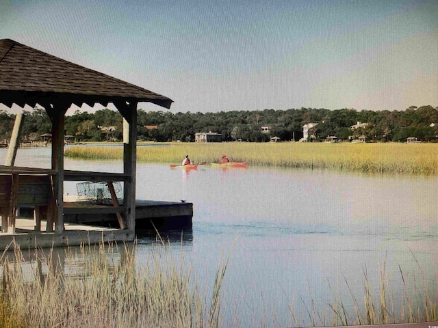 dock area featuring a water view