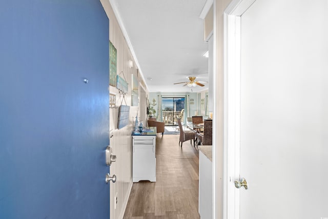 hallway with hardwood / wood-style floors