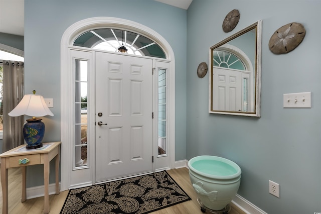 foyer entrance featuring light wood-type flooring