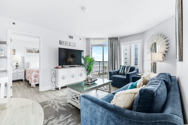 living room featuring light hardwood / wood-style flooring