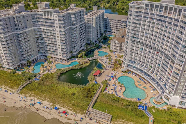 bird's eye view featuring a water view