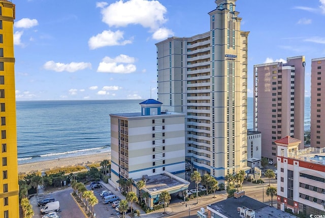 property view of water featuring a beach view