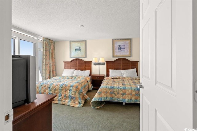 bedroom featuring carpet floors and a textured ceiling