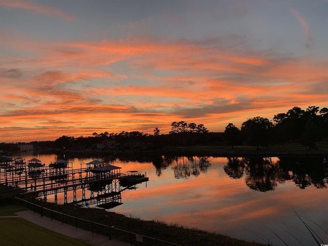 water view featuring a dock