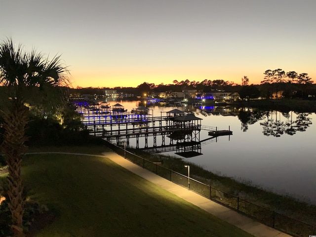 dock area with a water view