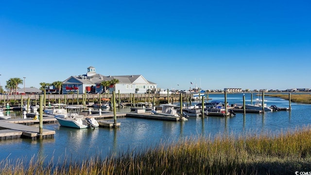 view of dock with a water view