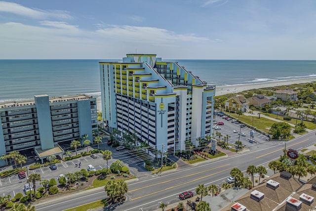 aerial view featuring a beach view and a water view