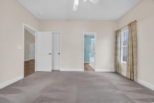 unfurnished room featuring carpet flooring and ceiling fan