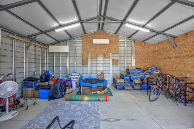 garage with wood walls