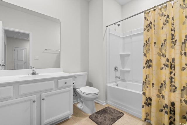 full bathroom featuring vanity, toilet, and shower / bathtub combination with curtain