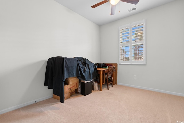 interior space featuring ceiling fan