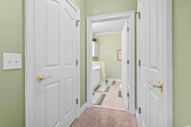 interior space featuring vanity and crown molding