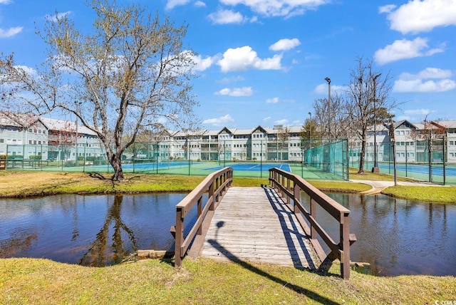 view of dock with a water view