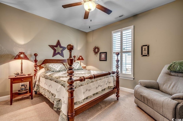 bedroom with carpet floors and ceiling fan