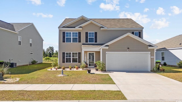 view of front of home featuring a front lawn and central AC unit