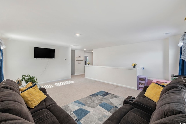 living room with light colored carpet