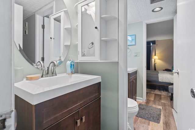 bathroom featuring vanity, toilet, and wood-type flooring