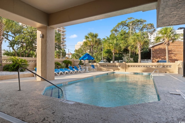 view of swimming pool with a patio