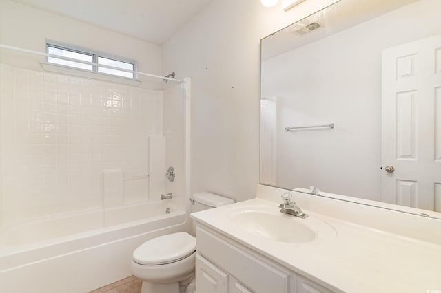 full bathroom featuring tile patterned floors, vanity, shower / bathtub combination, and toilet