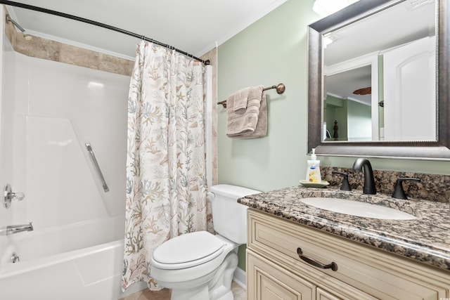 full bathroom with vanity, toilet, and shower / bath combo