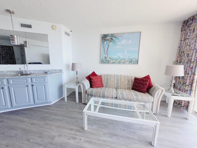 4719 S Ocean Blvd Unit 609, North Myrtle Beach, SC 29582 - living area featuring light wood finished floors and a textured ceiling