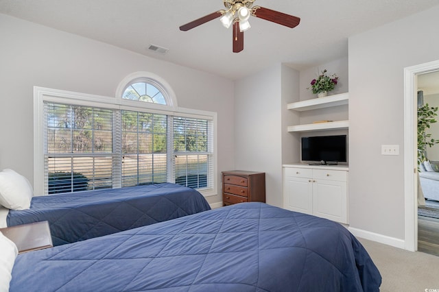 bedroom featuring carpet flooring and ceiling fan