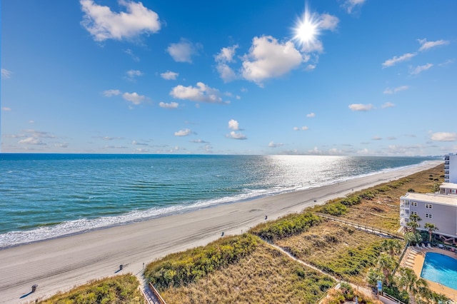 view of water feature with a view of the beach