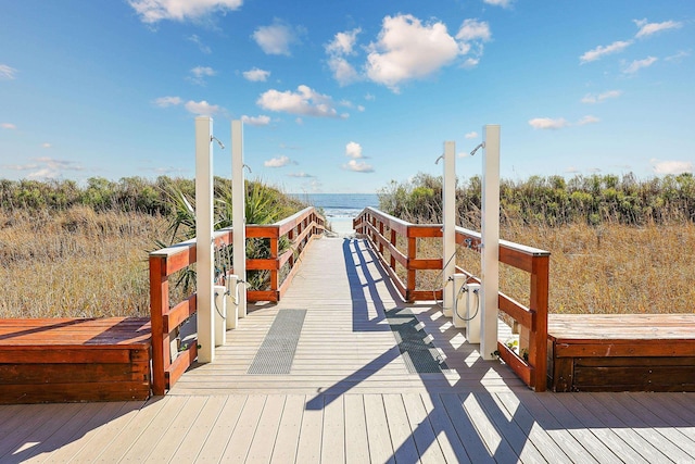 view of dock with a water view