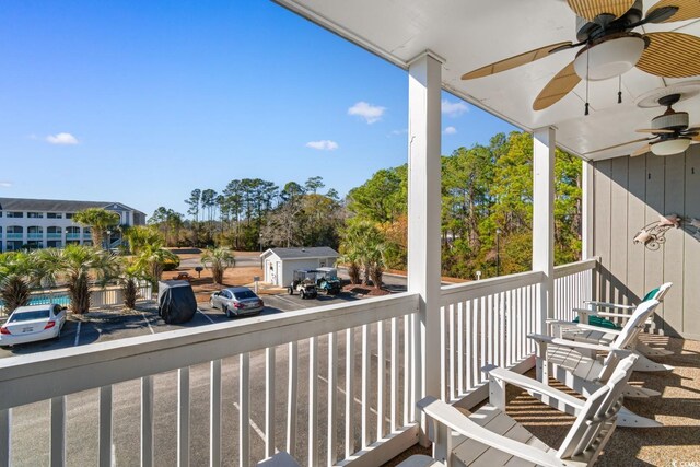 balcony with ceiling fan