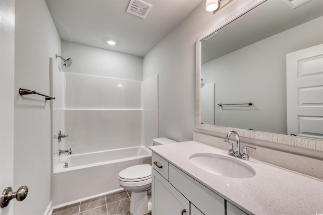 full bathroom with tile patterned floors, vanity, shower / bath combination, and toilet