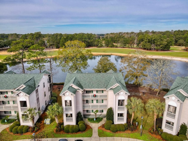 aerial view featuring a water view