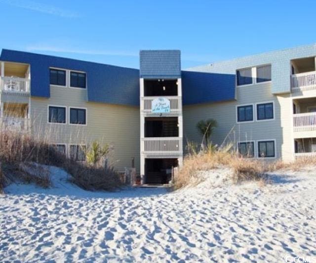 view of snow covered building