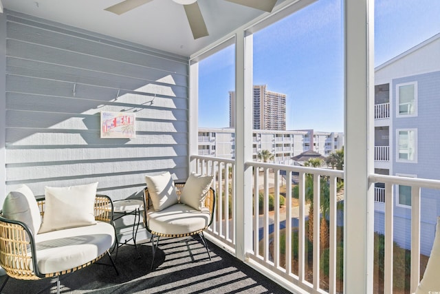 balcony with ceiling fan