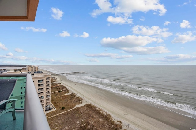 view of water feature with a beach view