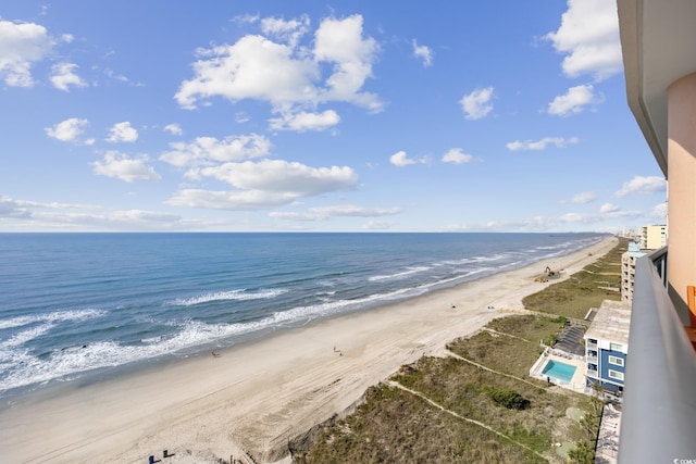 view of water feature featuring a beach view