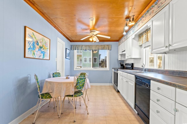 431 28th St S, Sunset Beach, NC 28468 - kitchen with white cabinetry, electric range, sink, black dishwasher, and crown molding