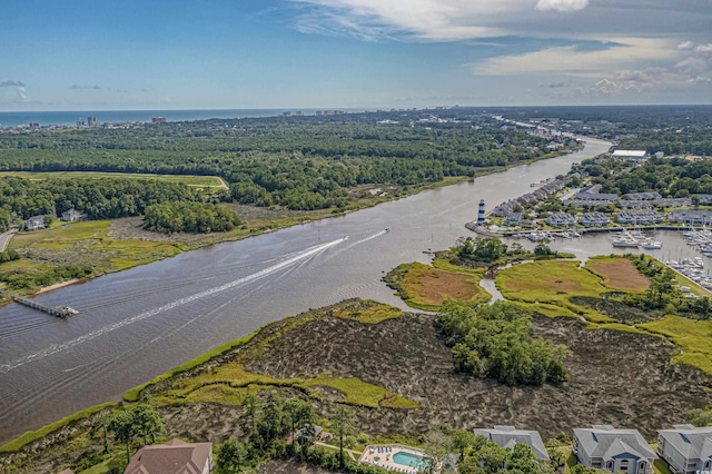 aerial view with a water view