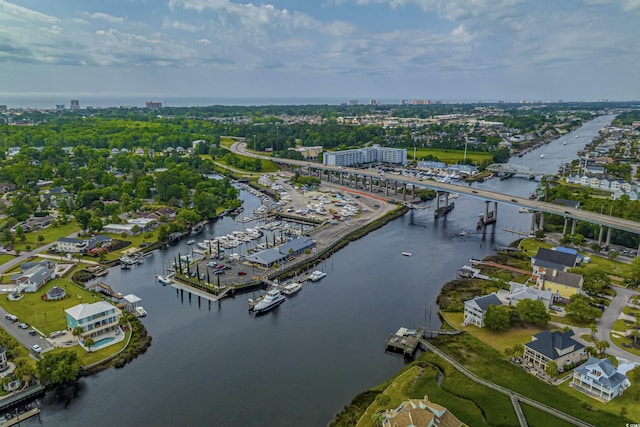 aerial view featuring a water view